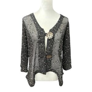 Open Weave Knit Cardigan Jacket S‎ Black Boho Indie Modern Vintage Layering